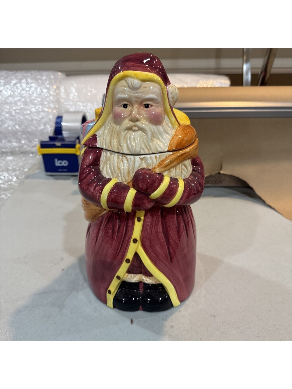 Vintage 1996 Large Block Santa Father Christmas Cookie Jar ~ Hand Painted